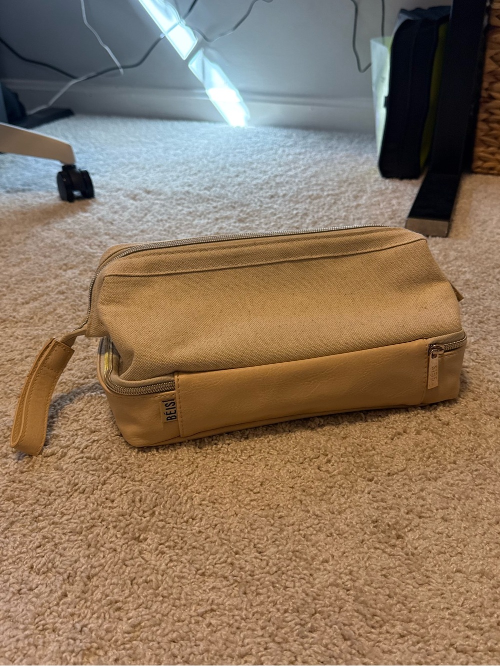 BEIS Tan Canvas and Leather Toiletry Dopp Kit